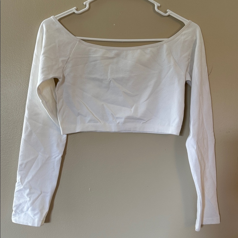 Forever 21 White Long Sleeve Top, Nylon/Spandex - M/L